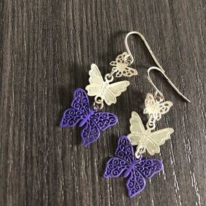 Claire's purple silver butterfly dangle earrings